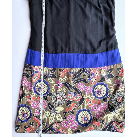 BODEN Silk Viscose Colorblock Floral Shift Dress Sz 10 Artsy Boho Retro Brompton - Picture 12 of 13